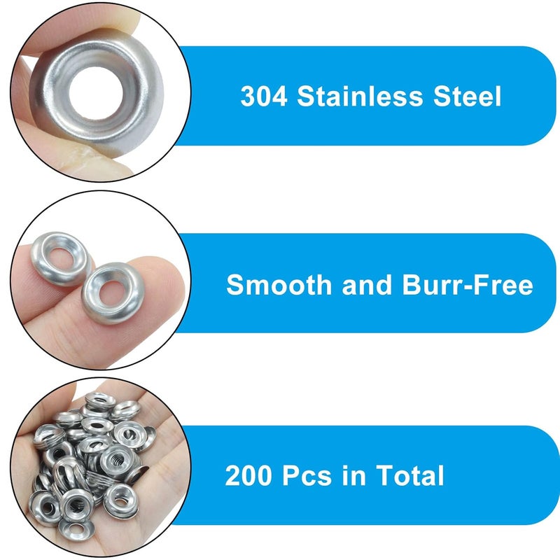 OSVJE 200 Qty #8 Stainless Countersunk Finish Washers, 304 Finish Gasket Steel Finishing Washers, Silver Finishing Cup for Construction/Builders - Image 3